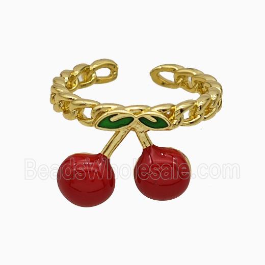 Copper Cherry Rings Red Enamel Gold Plated