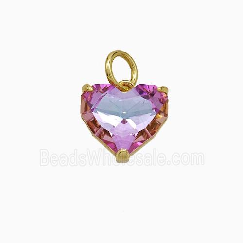 Fuchsia Crystal Glass Heart Pendant Copper Gold Plated