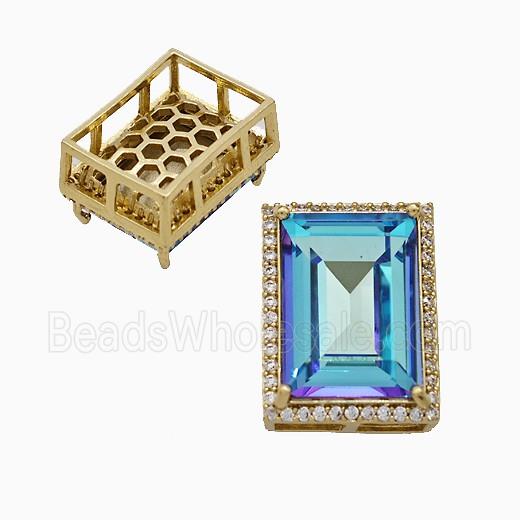 Copper Rectangle Pave Zirconia Blue Crystal Glass Gold Plated