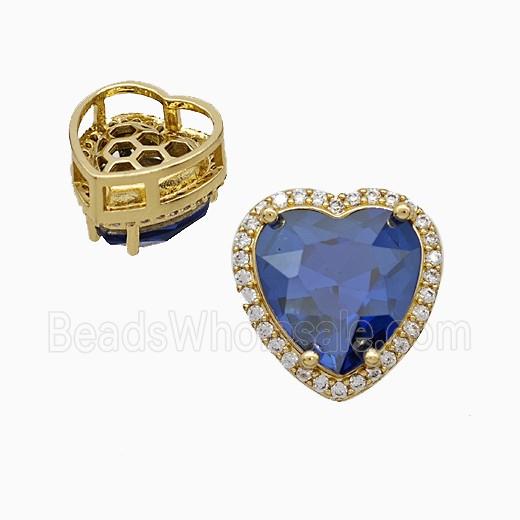 Copper Heart Pave Zirconia Blue Crystal Glass Gold Plated