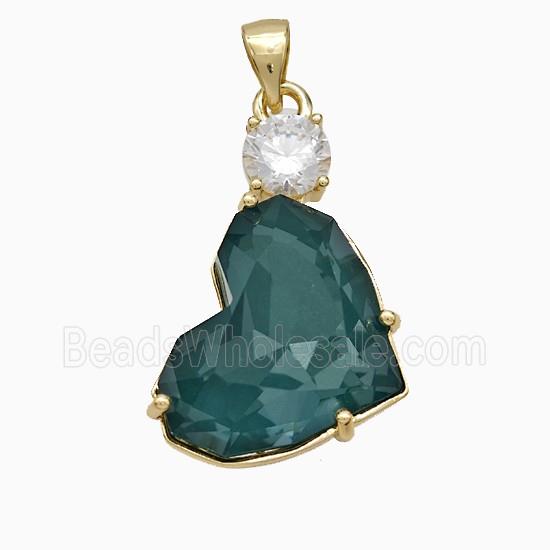 Green Crystal Glass Heart Pendant Copper Gold Plated