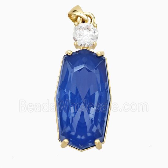 Royalblue Crystal Glass Oval Pendant Copper Gold Plated