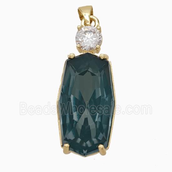 Darkgreen Crystal Glass Oval Pendant Copper Gold Plated