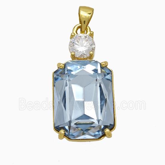 Lt.Blue Crystal Glass Rectangle Pendant Copper Gold Plated