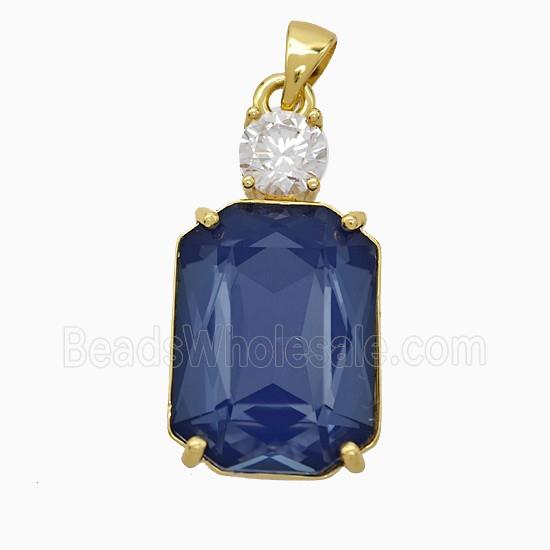 Darkblue Crystal Glass Rectangle Pendant Copper Gold Plated