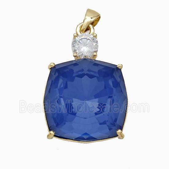 Blue Crystal Glass Square Pendant Copper Gold Plated