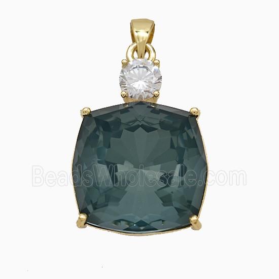 Deepgreen Crystal Glass Square Pendant Copper Gold Plated