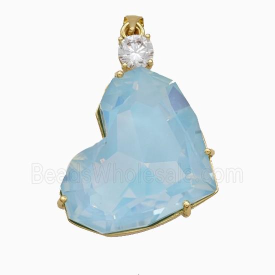 Teal Crystal Glass Heart Pendant Copper Gold Plated