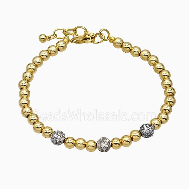 Copper Ball Bracelets Pave Zirconia Gold Plated
