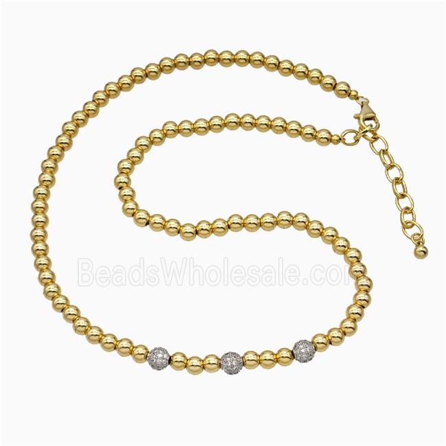 Copper Ball Necklace Pave Zirconia Gold Plated