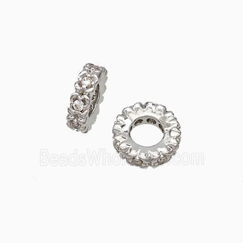 Copper Heishi Beads Pave Zirconia Platinum Plated