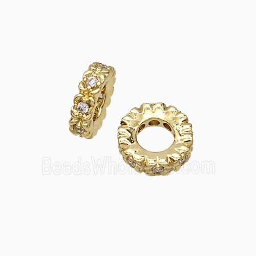 Copper Heishi Beads Pave Zirconia Gold Plated