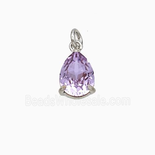Purple Crystal Glass Teardrop Pendant Copper Platinum Plated