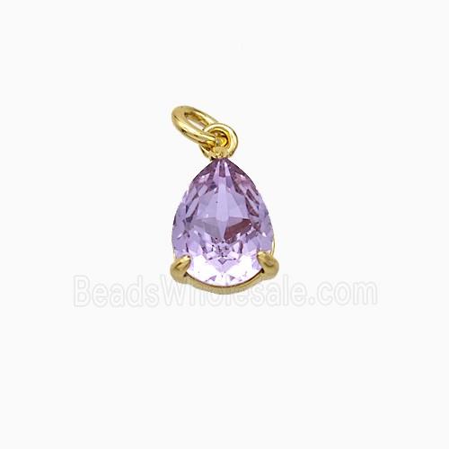 Purple Crystal Glass Teardrop Pendant Copper Gold Plated