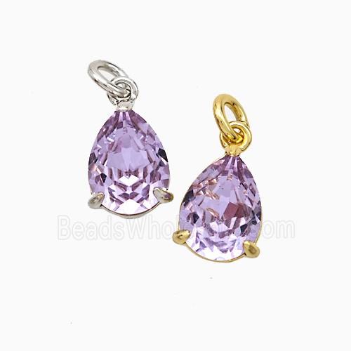 Purple Crystal Glass Teardrop Pendant Copper Mixed