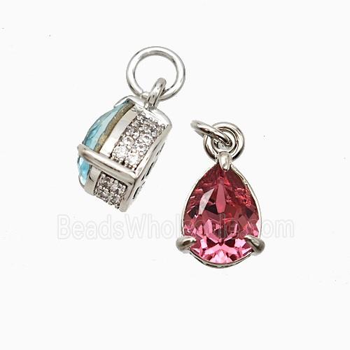 Copper Teardrop Pendant Pave Zirconia Pink Crystal Glass Platinum Plated