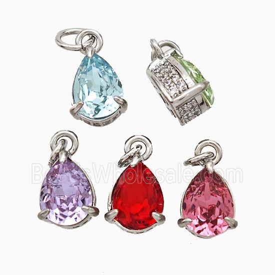Copper Teardrop Pendant Pave Zirconia Crystal Glass Platinum Plated Mixed