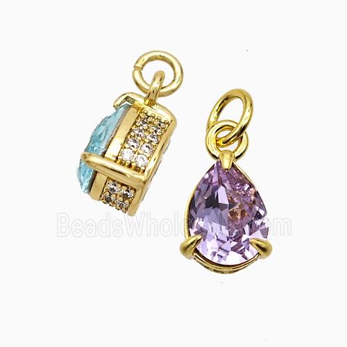 Copper Teardrop Pendant Pave Zirconia Lavender Crystal Glass Gold Plated