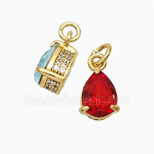 Copper Teardrop Pendant Pave Zirconia Red Crystal Glass Gold Plated