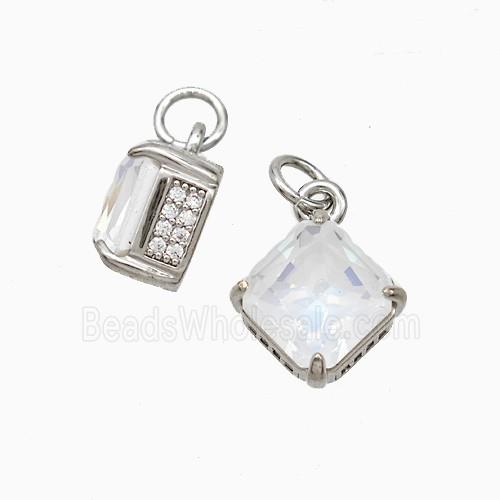 Copper Square Pendant Pave Zirconia White Crystal Glass Platinum Plated