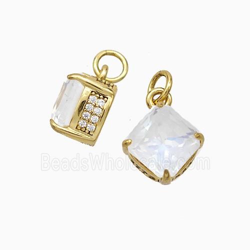 Copper Square Pendant Pave Zirconia White Crystal Glass Gold Plated