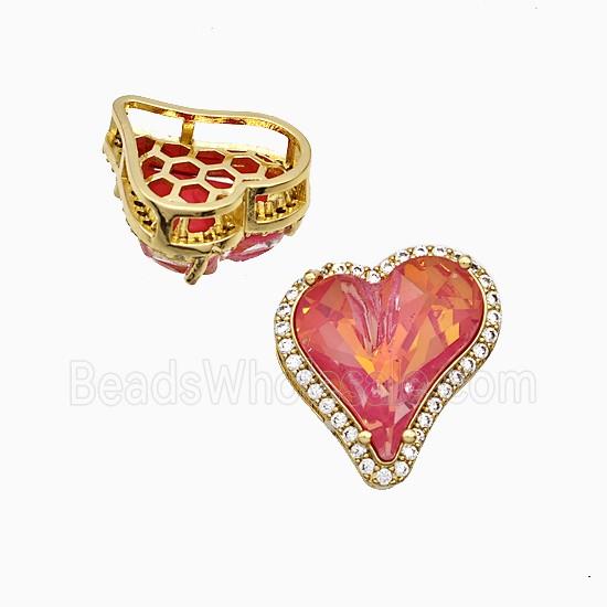 Copper Heart Pendant Pave Zirconia Red Crystal Glass Gold Plated