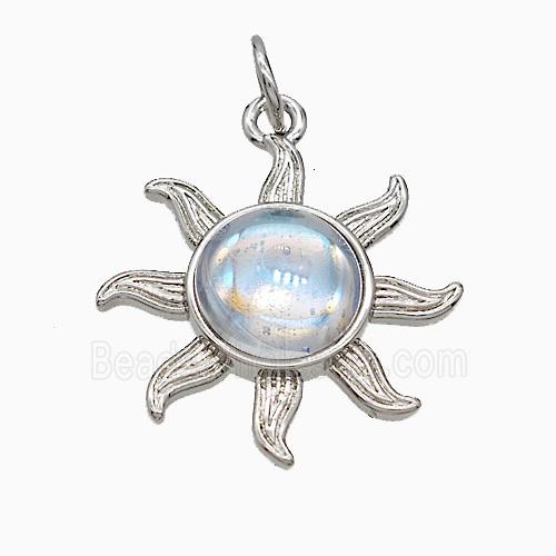 Copper Sun Pendant Pave Acrylic Platinum Plated