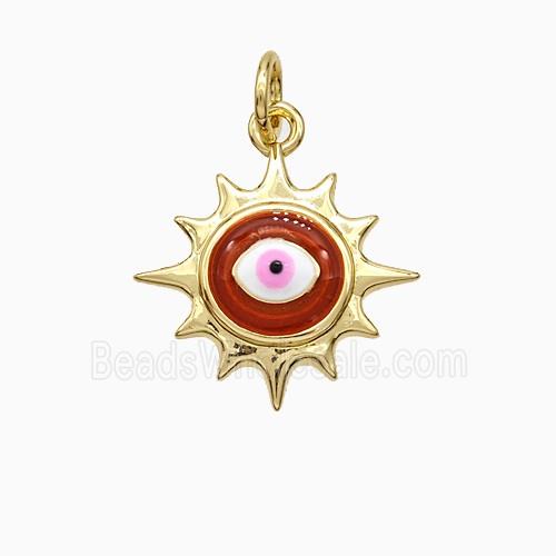 Copper Sun Eye Pendant Red Painted Gold Plated