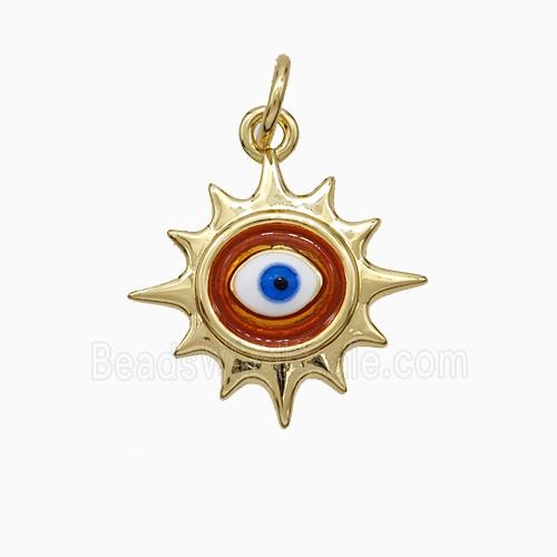 Copper Sun Eye Pendant Red Painted Gold Plated
