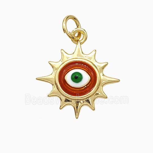 Copper Sun Eye Pendant Red Painted Gold Plated