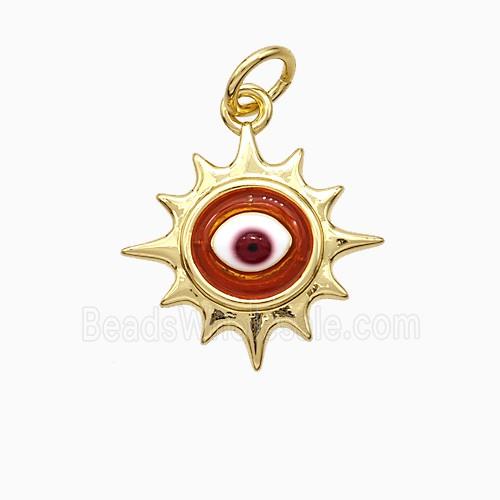 Copper Sun Eye Pendant Red Painted Gold Plated