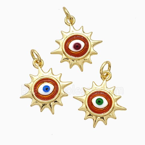Copper Sun Eye Pendant Red Painted Gold Plated Mixed