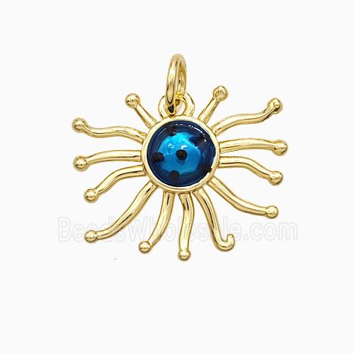 Copper Sun Pendant Blue Painted Gold Plated