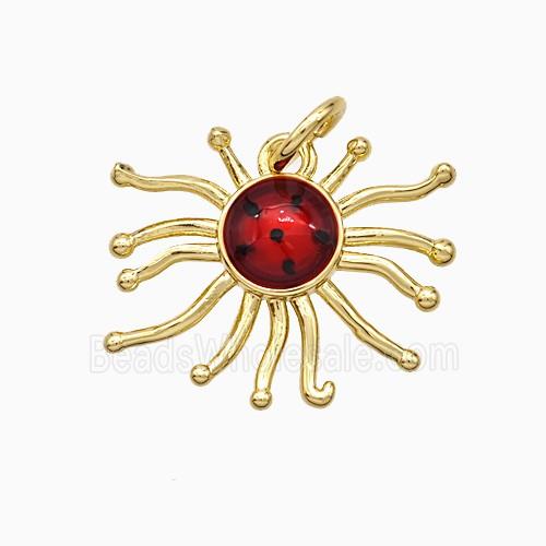 Copper Sun Pendant Red Painted Gold Plated