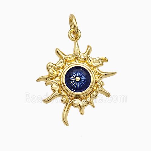 Copper Sun Pendant Blue Painted Eye Gold Plated