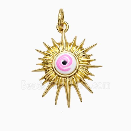 Copper Sun Pendant Pink Painted Eye Gold Plated