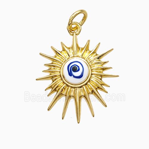 Copper Sun Pendant Blue Painted Eye Gold Plated