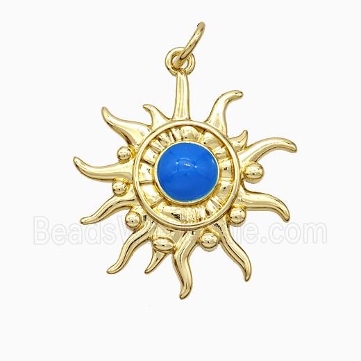 Copper Sun Pendant Blue Enamel Gold Plated