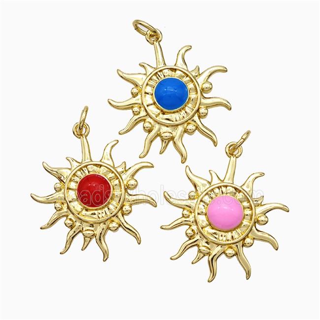 Copper Sun Pendant Enamel Gold Plated Mixed