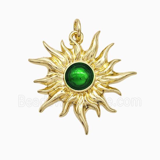 Copper Sun Pendant Green Painted Gold Plated