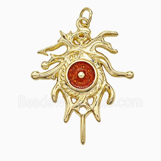 Copper Sun Pendant Red Painted Gold Plated