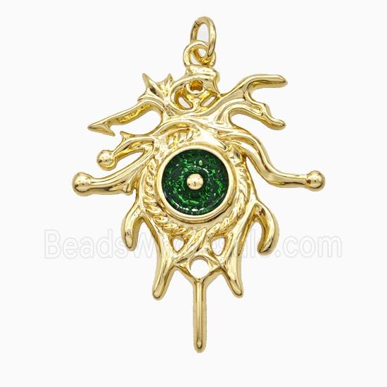 Copper Sun Pendant Green Painted Gold Plated