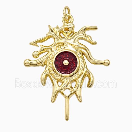 Copper Sun Pendant DeepRed Painted Gold Plated