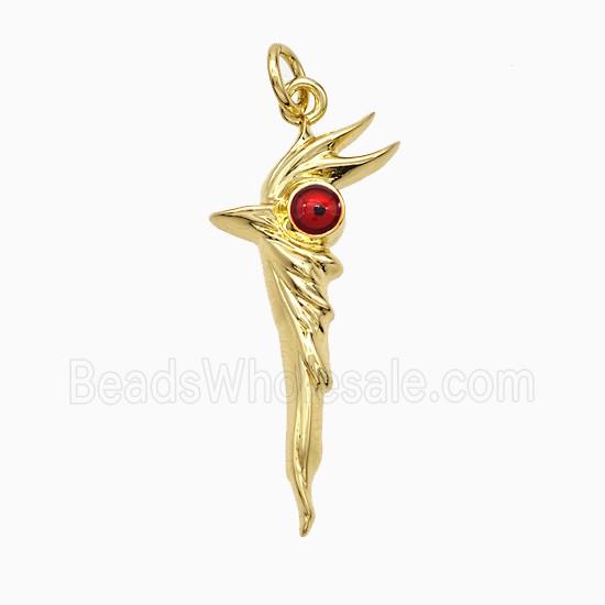 Walking Stick Charms Copper Pendant Red Painted Evil Eye Gold Plated
