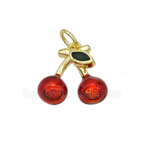 Copper Cherry Pendant Red Painted Gold Plated