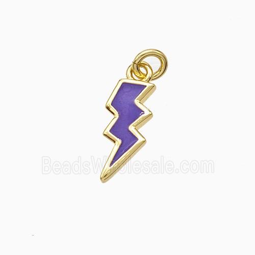 Copper Lightning Pendant Puprle Enamel Gold Plated
