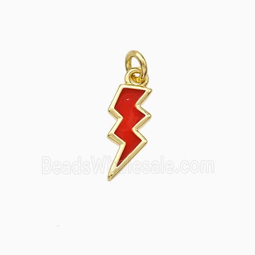 Copper Lightning Pendant Red Enamel Gold Plated
