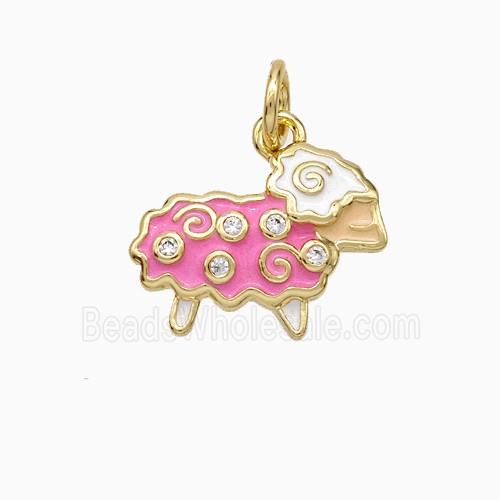 Cheep Charms Copper Pendant Pave Zirconia Pink Enamel Gold Plated
