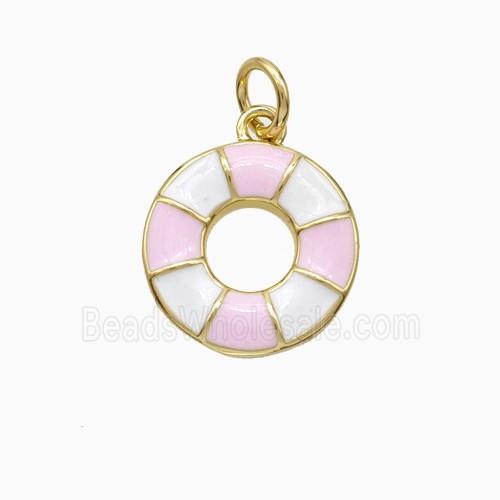 Life Preserver Charms Copper Pendant White Pink Enamel Gold Plated