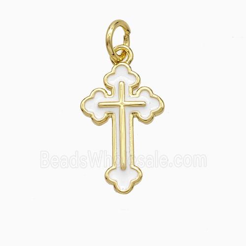 Copper Cross Pendant White Enamel Gold Plated